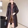 Winter Women's Genuine Leather Jacket Over-the-Knee Long Sheepskin Padded Coat Thickened Windproof Warm Camel Wool Coat