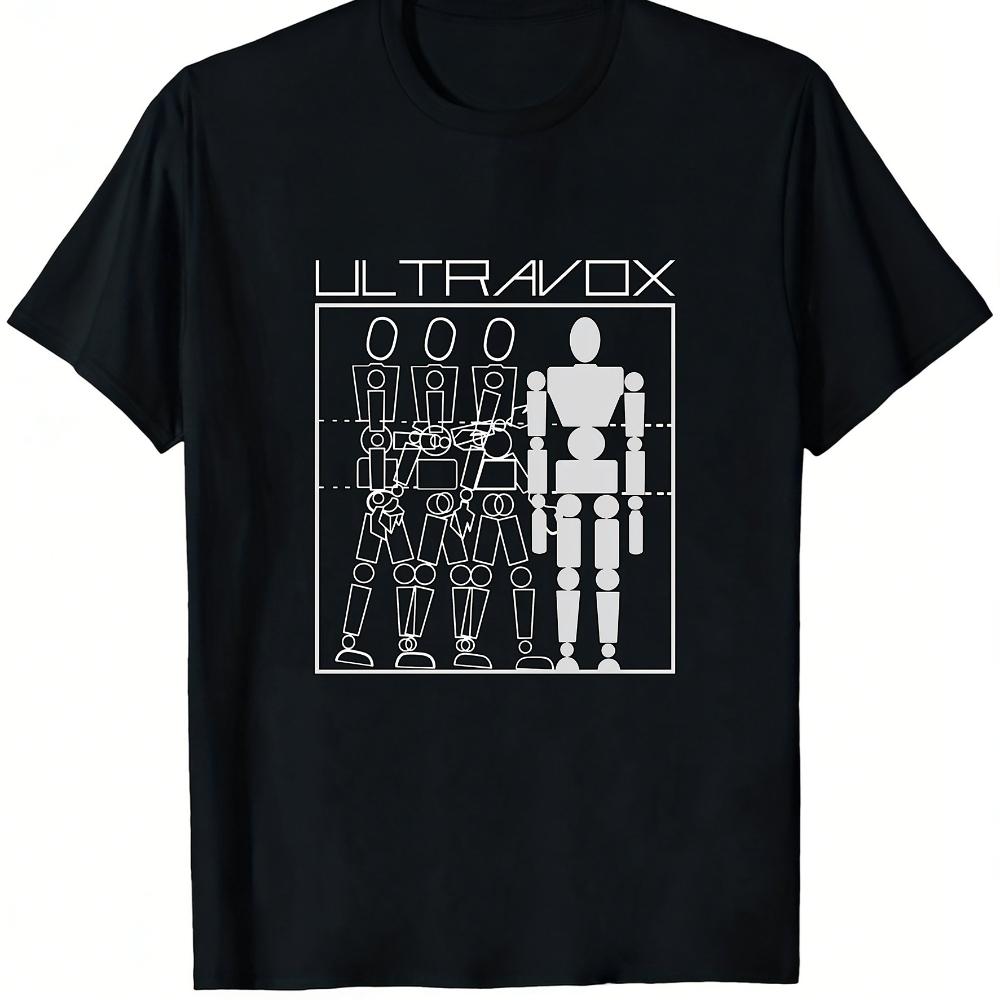 Rare Ultravox Band Graphic TShirt for Fans Black with White Print Crew Neck Short Sleeve Casual Style