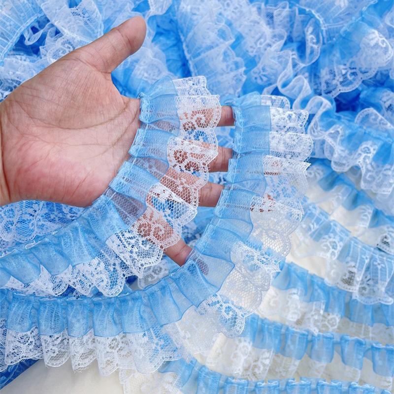 

Pleated Lolita Ruffle Lace Fabric Ribbon Needlework Ruffle Trim Lolita Dress Apparel DIY Sewing Decor Home Textile Accessories 10Yards