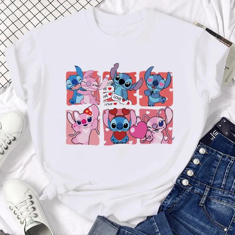 Disney Funny Not Today Stitch Women's Clothing Cartoon Y2k Stitch Summer Top Casual T-shirt Women's Cotton T-shirt