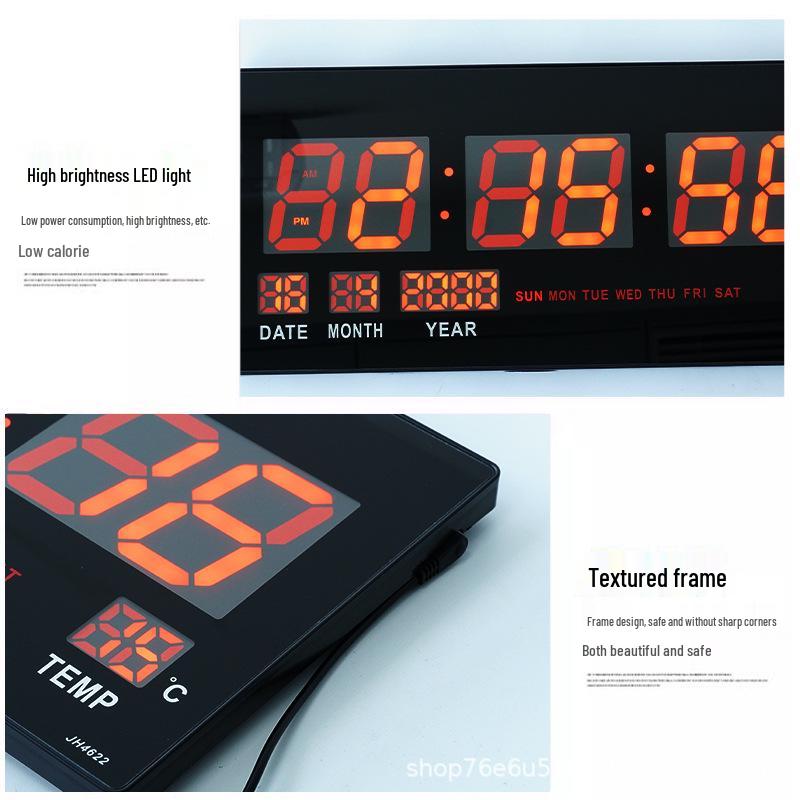 Large LED Digital Wall Clock with Perpetual Calendar - Customizable Colors for Bedroom/Study Room