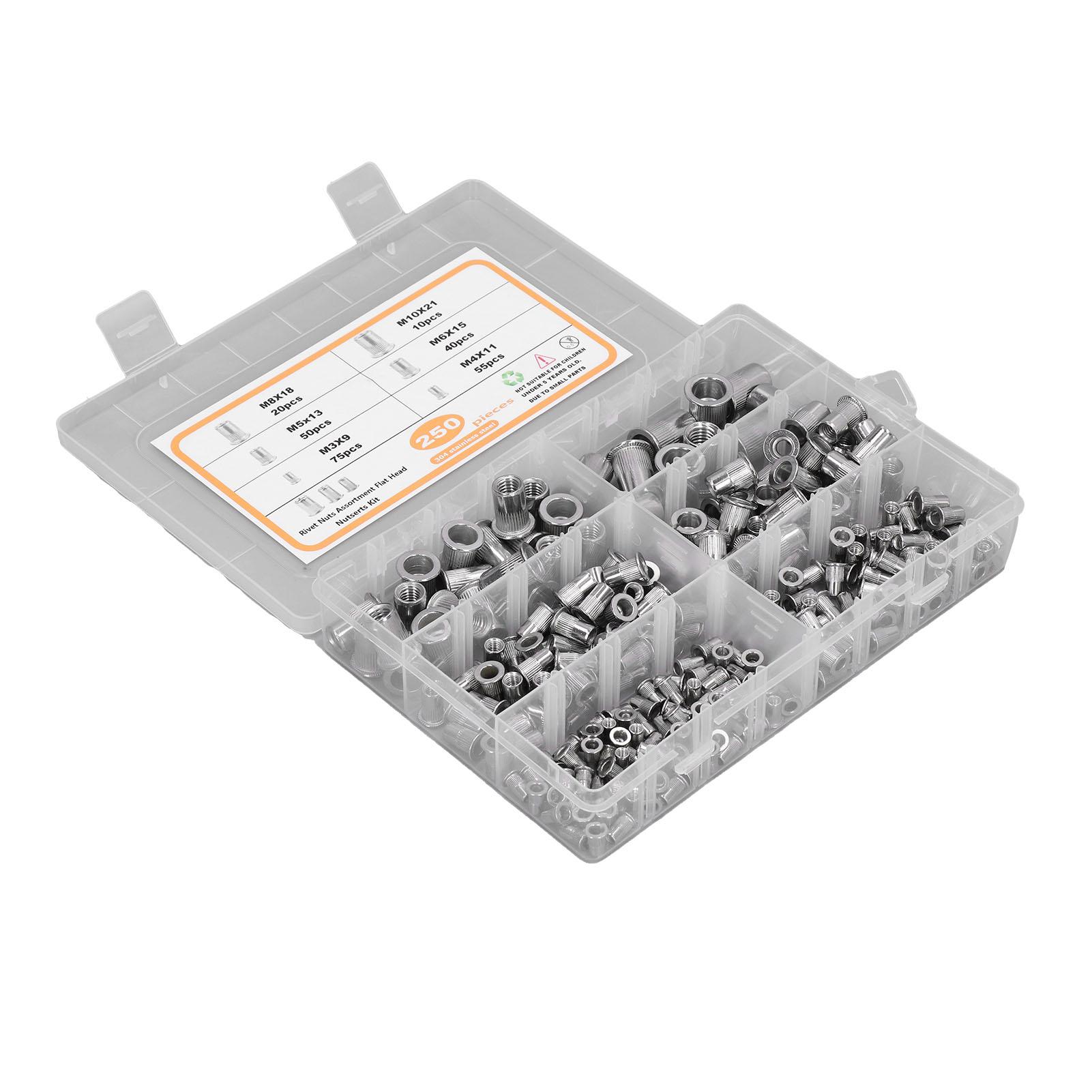 

250 шт. заклепка-гайка из нержавеющей стали 304 с плоской головкой, набор гаек с плоской головкой M3 M4 M5 M6 M8 M10