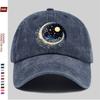 Celestial Moon Stars Baseball Cap Washed Denim Trucker Hat Adjustable Unisex Street Style Outdoor Cap