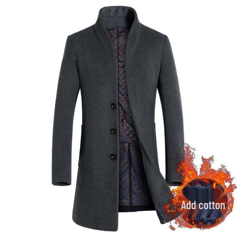 Middle-Aged Men's Korean Style Slim-Fit Woolen Overcoat for Autumn and Winter