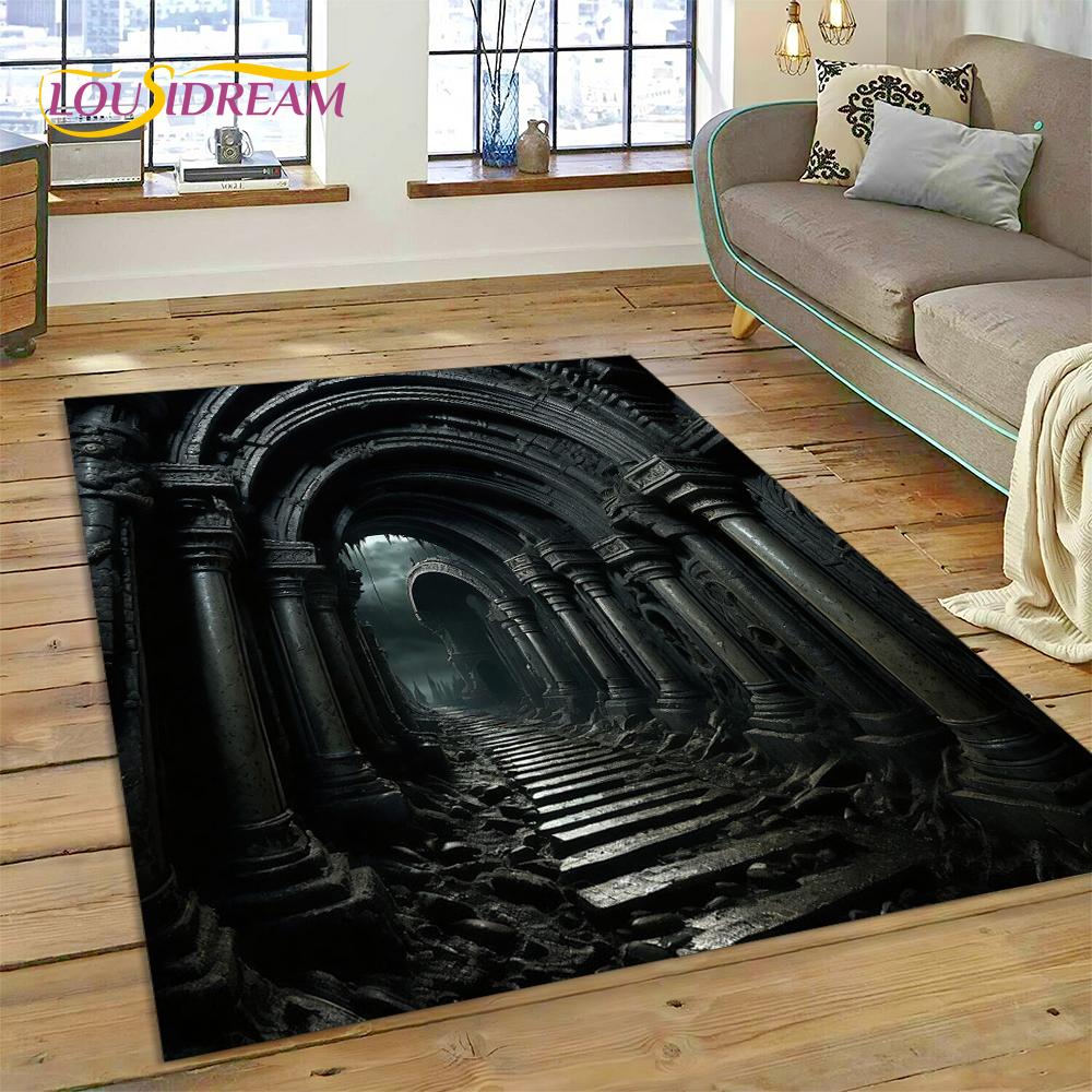 3D Illusion God's Temple Door Gate Carpet Rug for Living Room Bedroom Home Sofa Decoration,Kids Play Area Rug Non-slip Floor Mat
