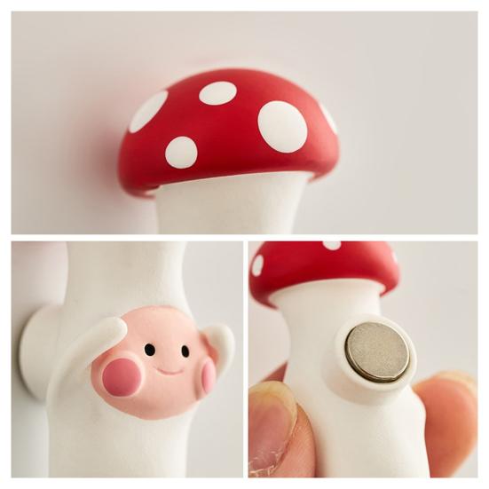 3D Mushroom Hook Refrigerator Magnet Resin Mushroom Shape Decorative Magnet Home Kitchen Office Whiteboard Cabinet Locker Fridge Magnet