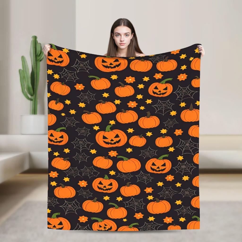 Halloween Spiders Web Bats Pumpkins Spooky  Blanket Super Soft Coral Fleece Plush Cozy Gift  Throw Blankets Bedding Throws