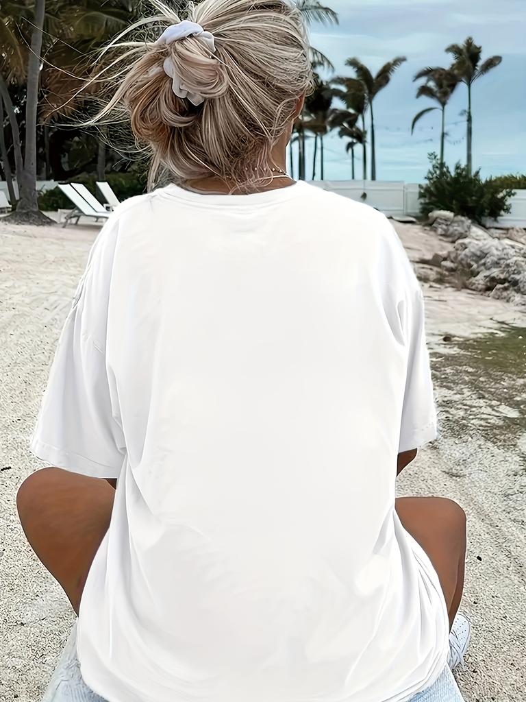 Circle Face Line with Color Block Pattern Print Summer Women's Loose Fit Oversized T-shirt Summer T Shirt Loose Sport Jogging Shirt