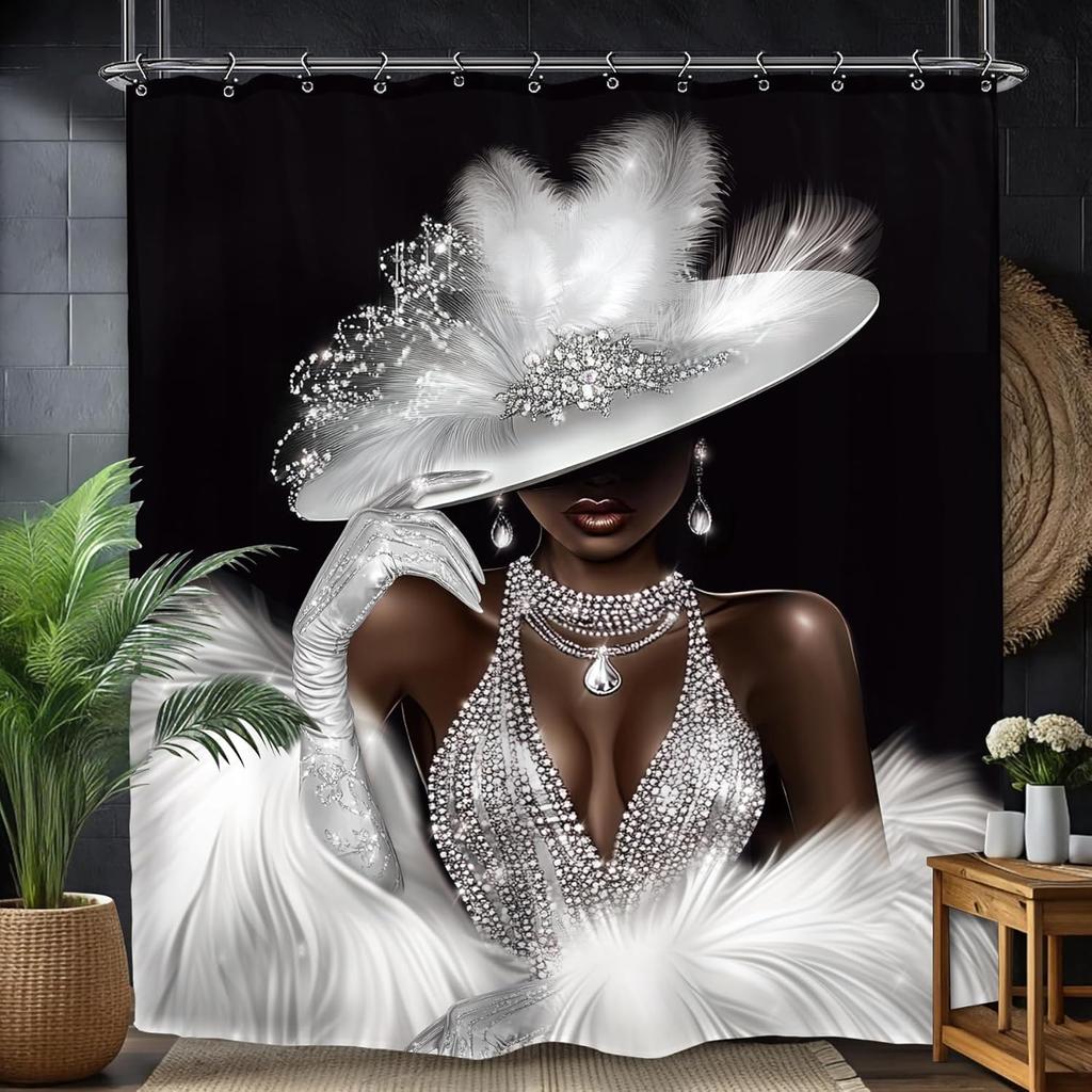 African American Flower Shower Curtain, Black Girl Marble Design, Inspirational Motivational Print, Waterproof Polyester