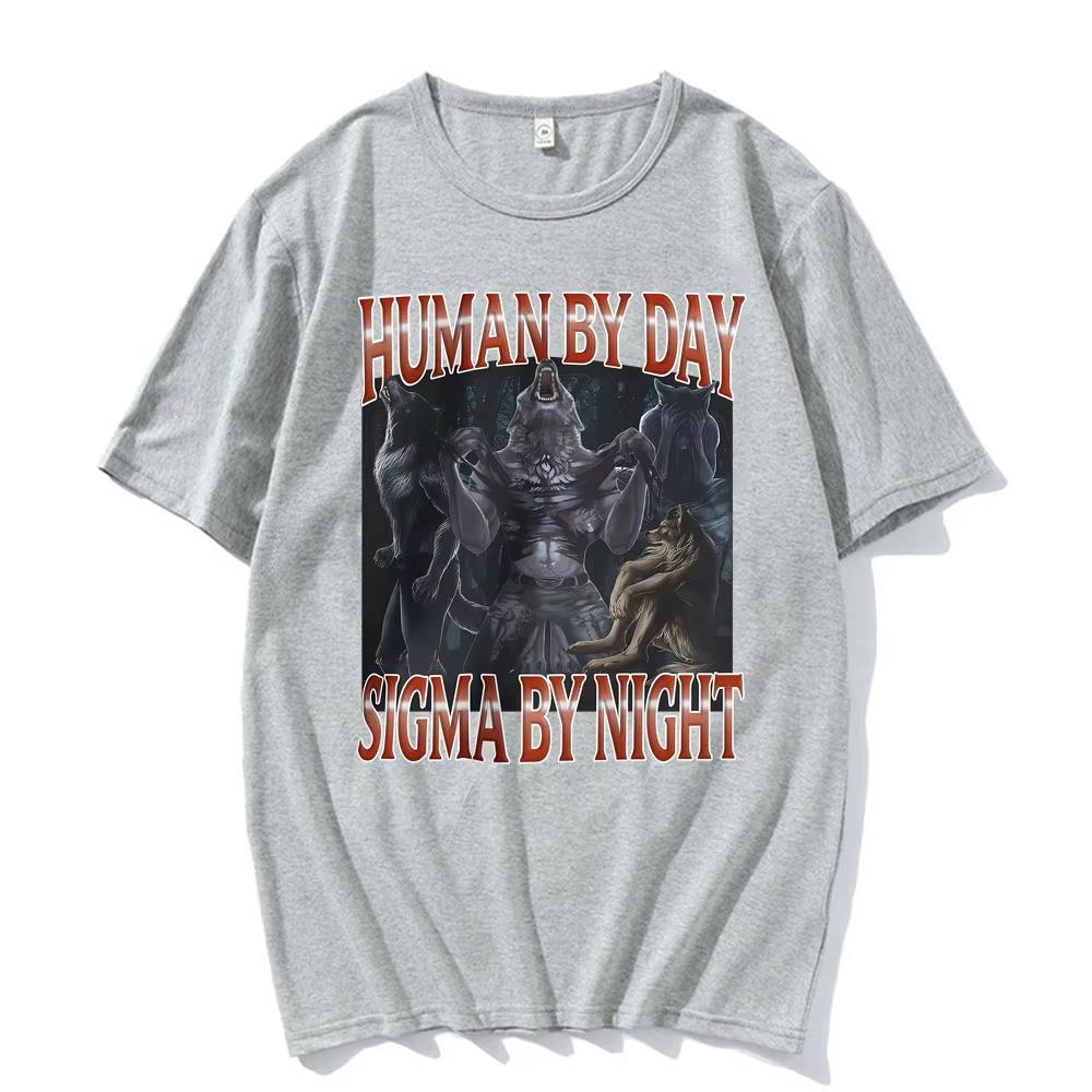 Dark Fantasy Humor Sigma Meme Werewolf Graphic T Shirt Men's Gothic Clothes Printed TShirt Women Cotton T-Shirt