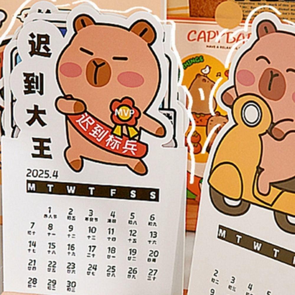 Creative 2025 Desk Calendar Cartoon Practical Calendar Stationery Capybara Calendar  Making Plans