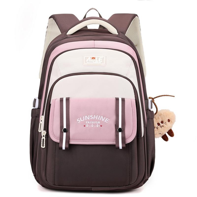 

Модні контрастні кольори Шкільні ранці для дівчат-підлітків середньої школи Розширені посилені плечові лямки Легкий рюкзак великої місткості для книг рожевий/кавовий