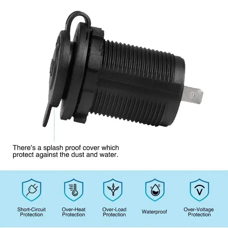 12V/24V Waterproof Cigarette Lighter Socket - Universal Power Outlet Adapter for Marine Truck RV ATV with Wire D5 Model