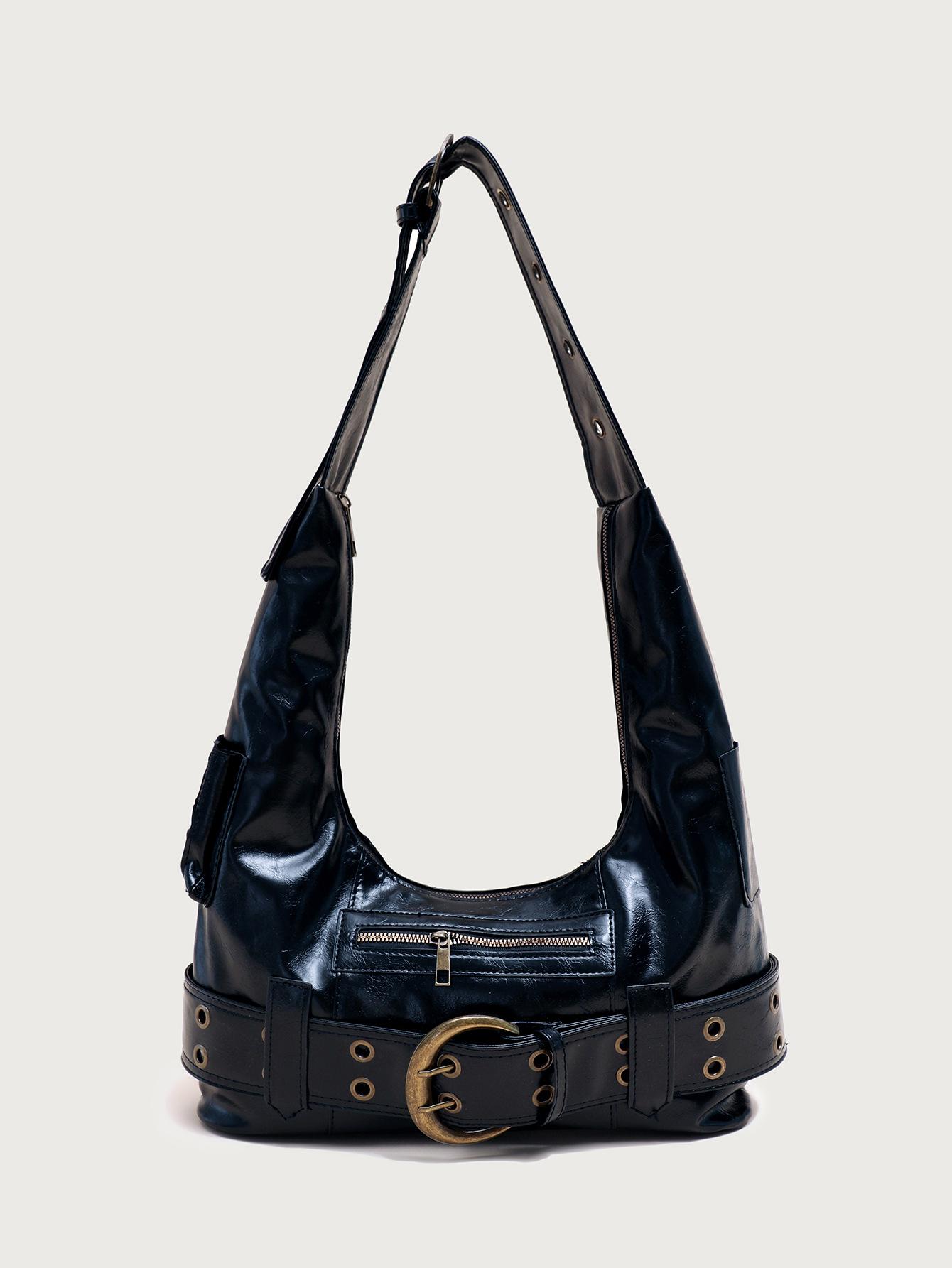 

Retro Tote Bag for Women, Large Capacity, High-end Black Armpit, Chartered Car Style, Single Shoulder Bag, Niche Design, Wandering Bag