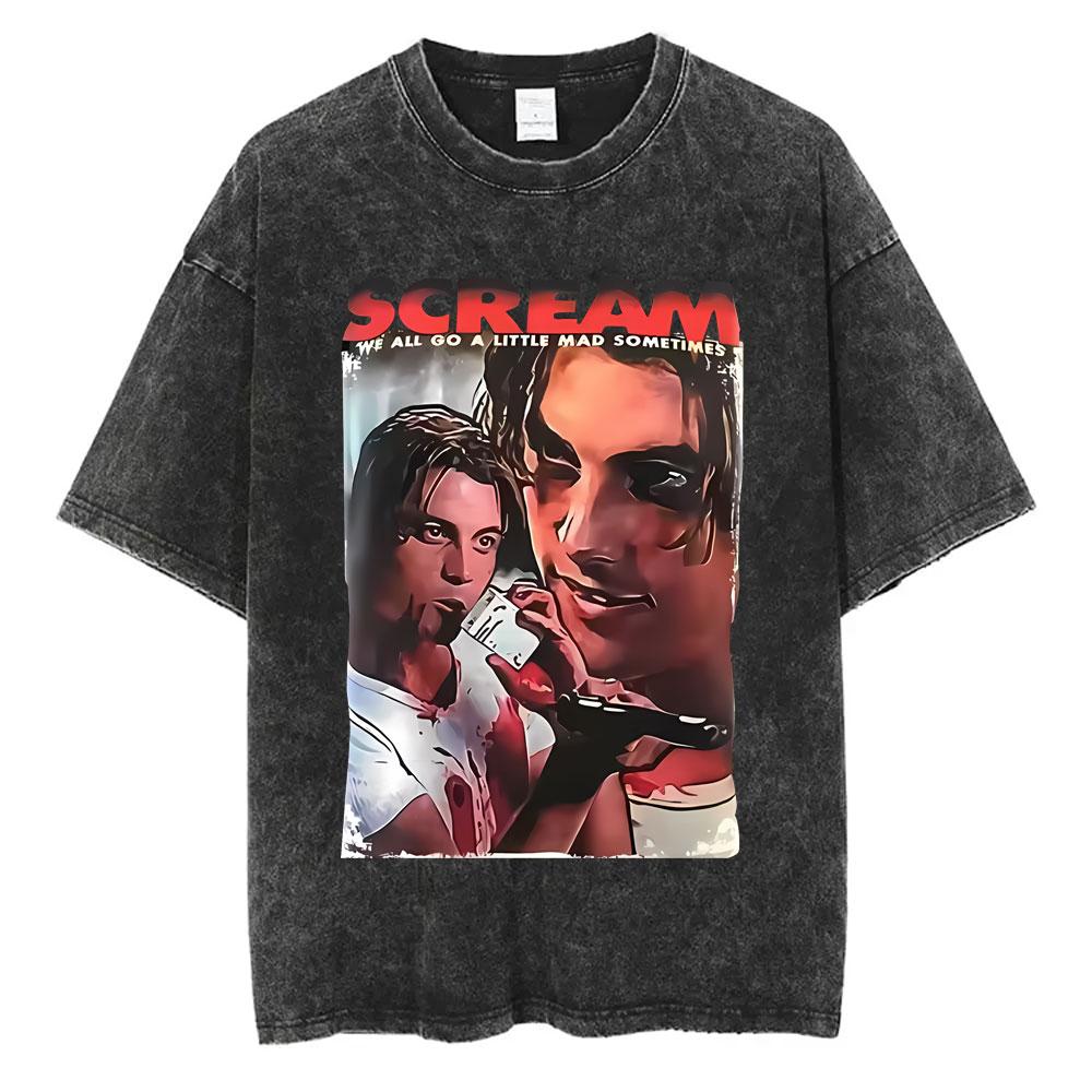Washed Vintage Horror Movie Scream Graphic T-shirt Billy Loomis T-shirts Men Women s Clothing Casual Oversized Cotton T Shirts S разноцветный