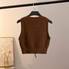 Spring and Autumn Short V-neck Tank Top with Drawstring Solid Color Pullover Sweater Vest