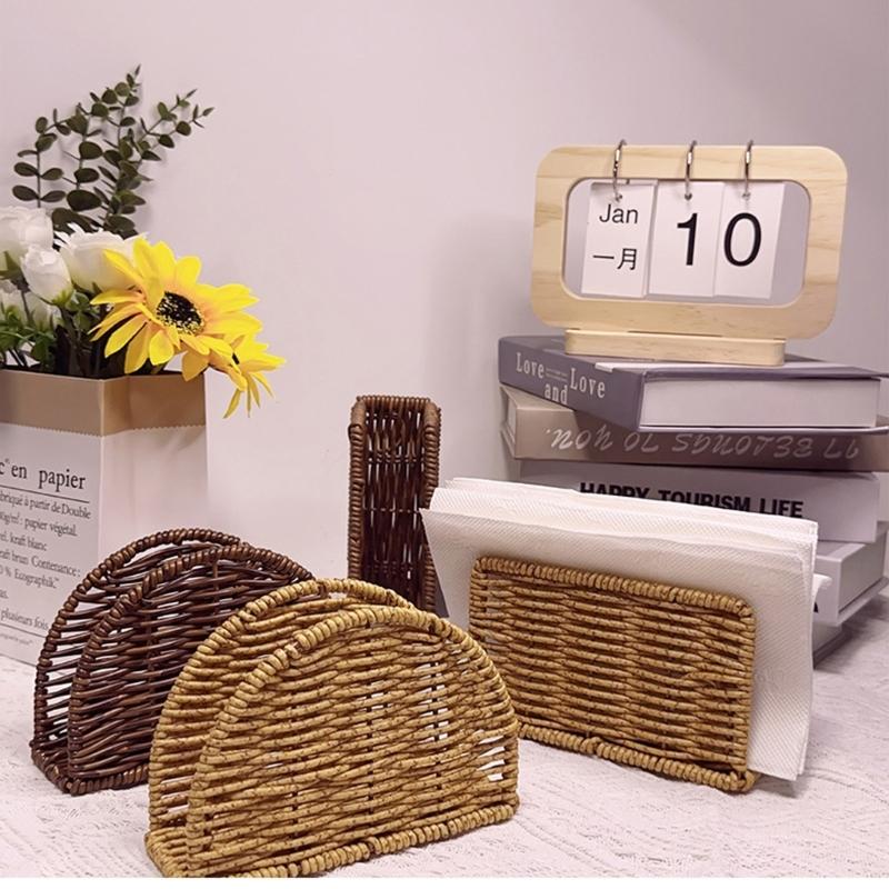 Elegant Retro Tissue Box Cover Plastic Rattans Towel Dispenser For Kitchen Countertop And Home Decoration