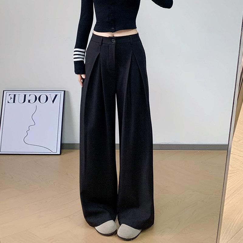 Women s High Rise Wide Leg Suit Pants Loose Fit Japanese Casual Solid Color Draped Straight Leg Trousers Thin Spring Office Palazzo Pants S