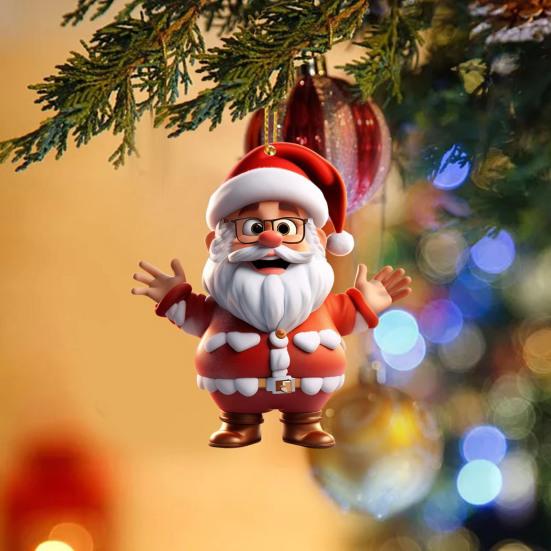 Santa Claus Decoration 2D Acrylic Hanging Ornament Cartoon Santa Christmas Tree Decoration for Mantel Wall Window Decor