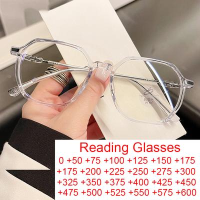 Fashion Big Square Frame Anti Blue Light Reading Glasses Women Men TR90 Metal Ultralight Gaming Computer Transparent Eyewear +1