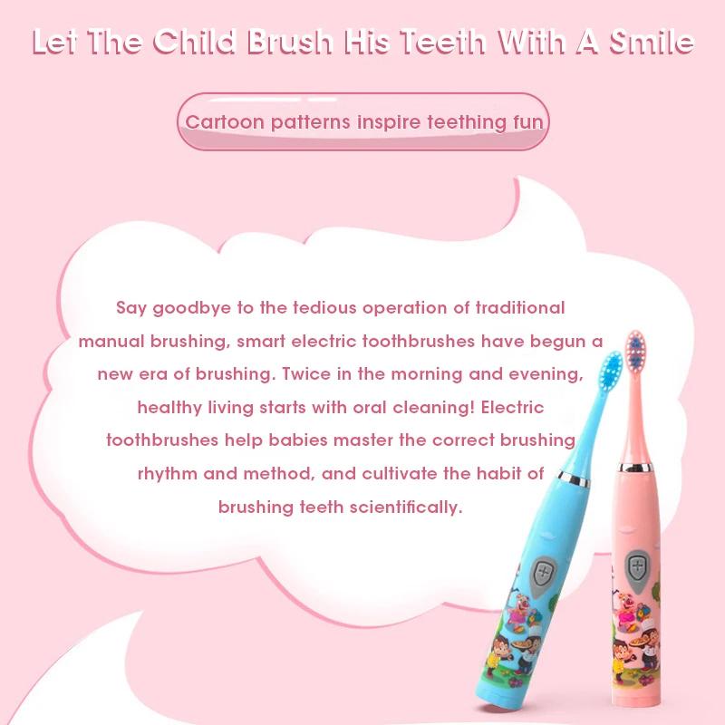 Children Electric Toothbrush Ultrasonic Cleaning Safe Soft Bristles Rechargeable Home Use Kids Oral Hygiene