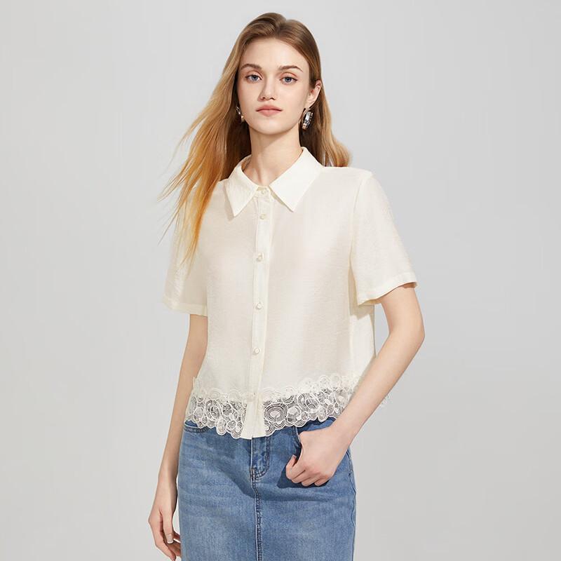 Shetu Women s Short Sleeve Lace Trim Blouse L