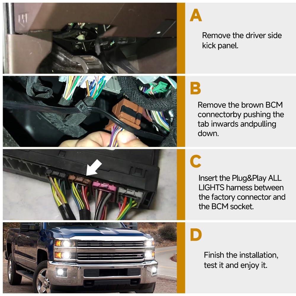 All Lights Mod 6 High Mod for 2015-2023 Chevy Tahoe Silverado 1500 Equinox Suburban, GMC Yukon Sierra 2500HD Terrain Buick Envision Fog Low Beams on