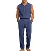 Men's European Summer Linen Sleeveless Shirt & Long Pants Set - Breathable & Trendy Two-Piece