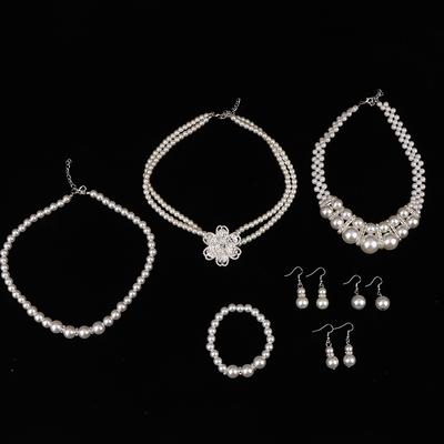 Vintage Womens Bride Wedding Jewelry Set  Faux Pearl Necklace Bracelet Earring Wedding Party Jewelry Gift