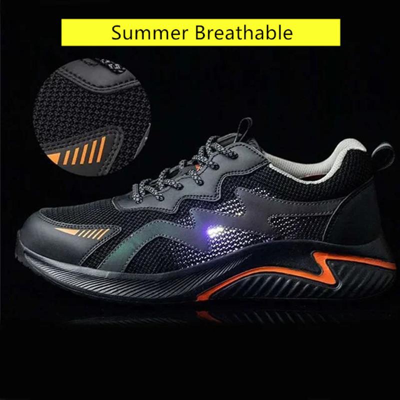 Summer Work Shoes with Plastic Toe Industrial Construction Site Safety Shoes for Men High Visibility Reflective Safety Sneakers