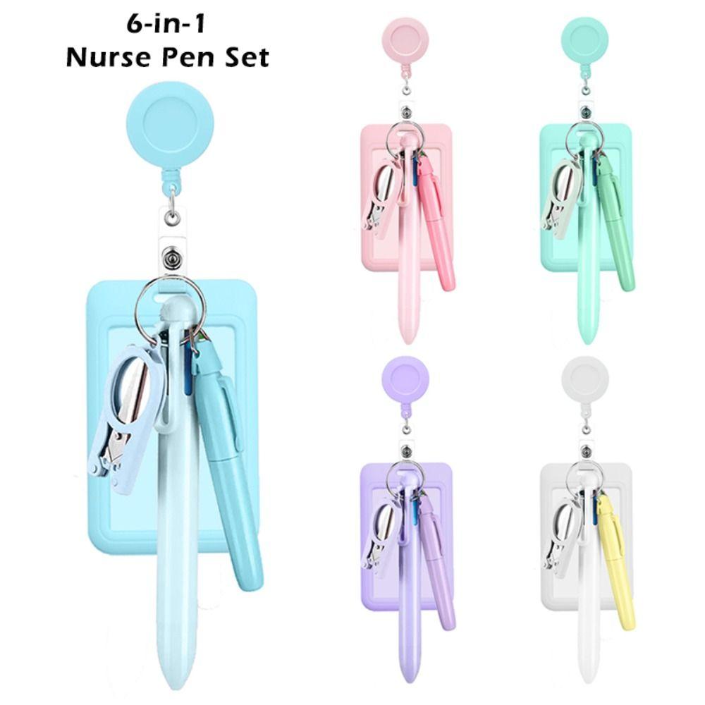 Multifunction Nurse Pen Set 6-in-1 Ballpoint Pen New Foldable Scissors  Nurse Badge Accessories