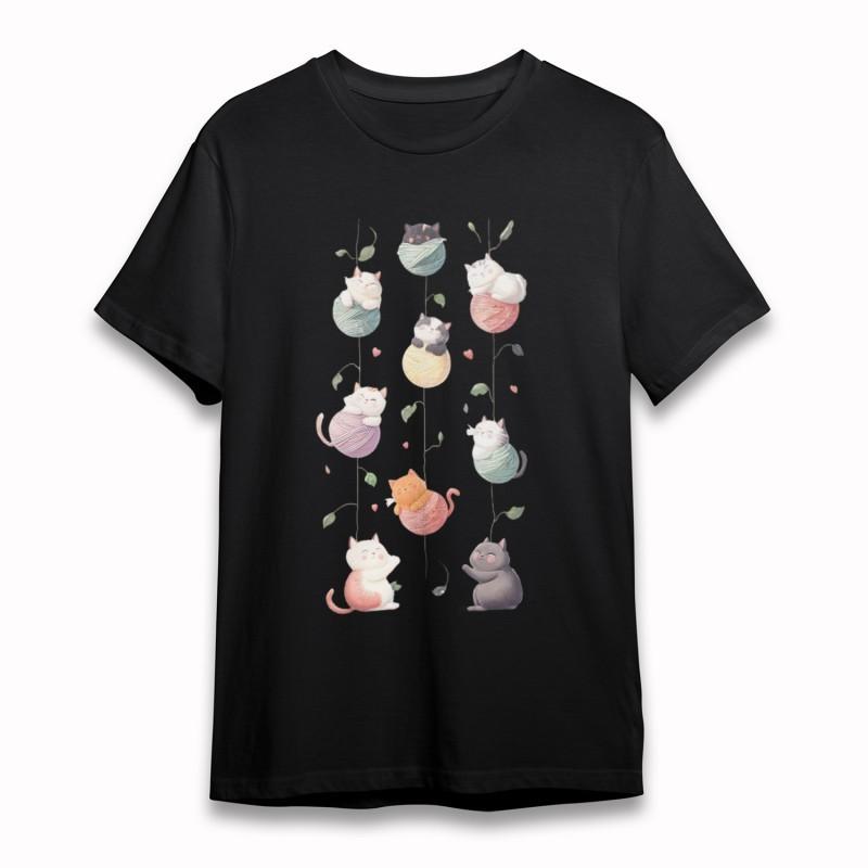 Women's Plus Size Classic T-Shirt Nine Cats On Multicolor Yarn Balls Print Tee