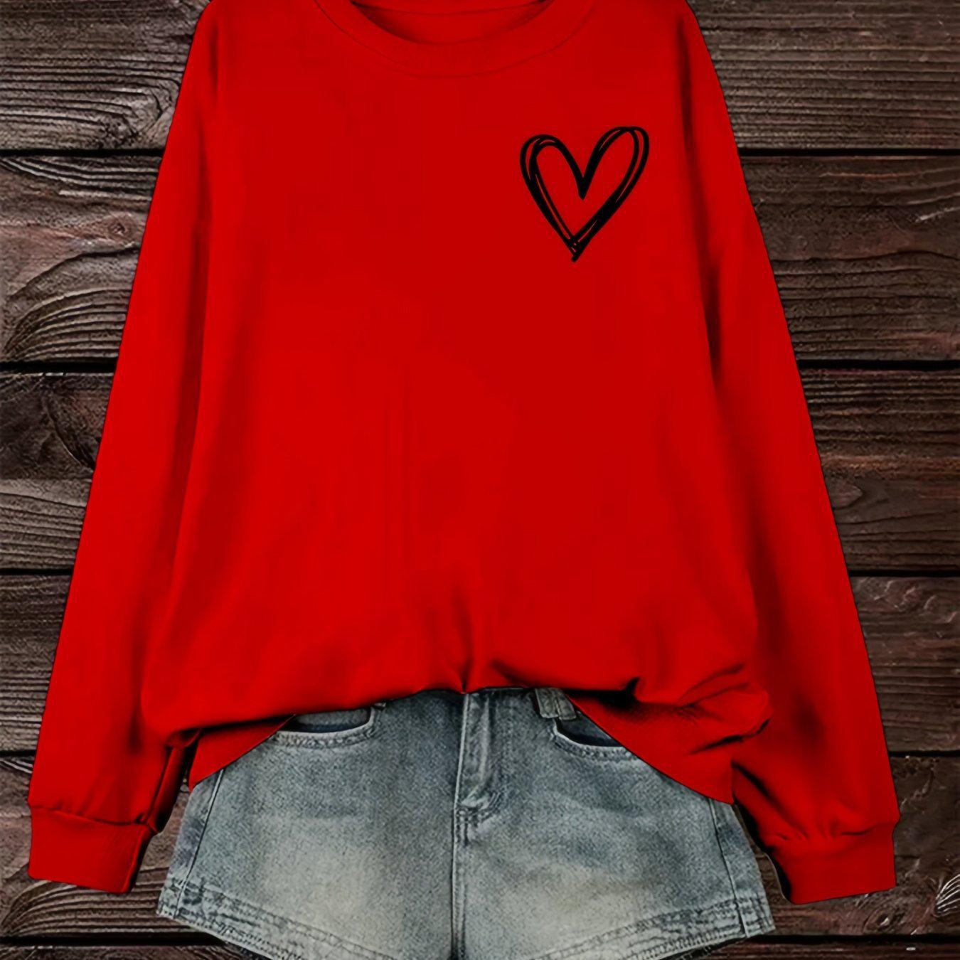 Heart Print Crewneck Sweater - Trendy European & American Style 4XL
