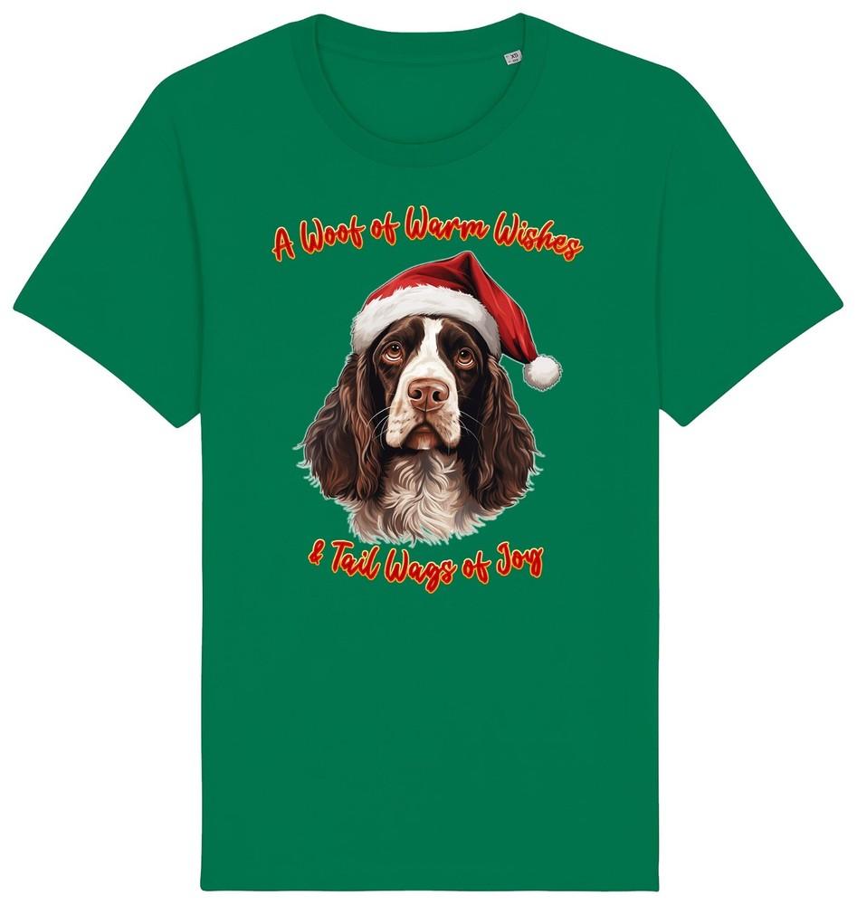 Pánské vánoční tričko se špringršpanělem Santa pes Haf přání Štěně Domácí mazlíček Psi