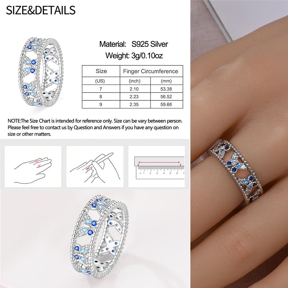 925 Sterling Copper Blue Ocean&Butterfly&Colorful Candy&Star&Retro Chain Wide Face Ring Ladies' Zircon and Accessories