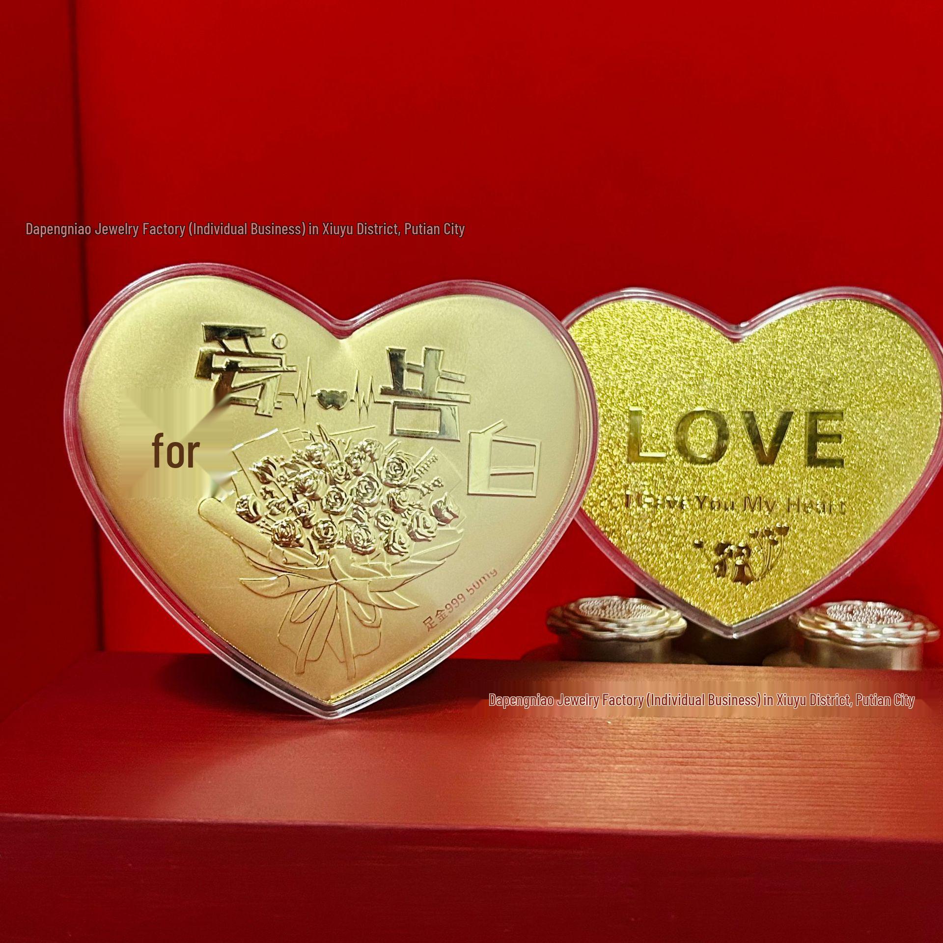 Gold Heart Photo Frame Ornament - 999 Pure Gold, Valentine s Day Creative Personalized Gift.