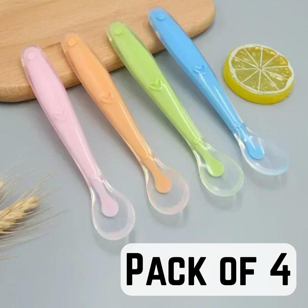 Pack of 4 Baby Silicone Feeding Spoon Set | Soft Infant Feeding Spoons for Baby Food & Weaning