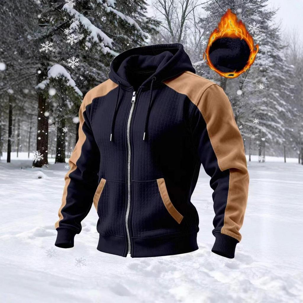 Men's Warm Double-Layer Zipper Hoodie - Casual Autumn/Winter Long-Sleeve Sweatshirt