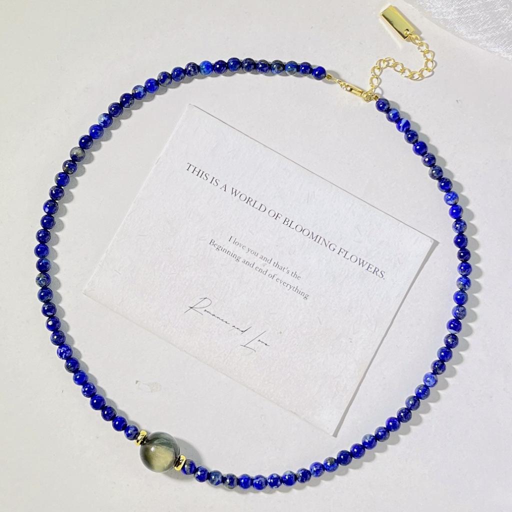 Natürlicher Lapislazuli Tigerauge Stein Design Halskette Schlüsselbein Kette Pullover Kette
