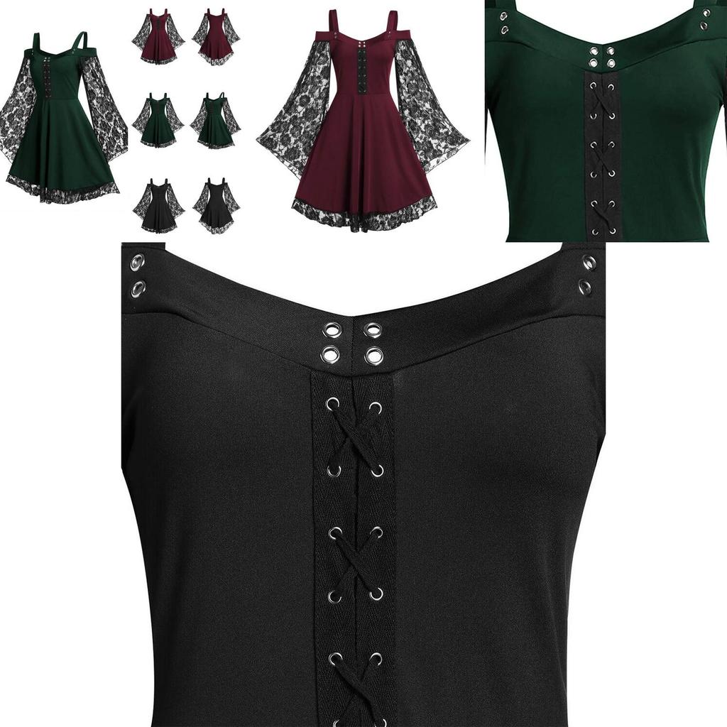 Atemberaubendes Vintage Mittelalter-Partykleid für Damen mit großem Schwingrock, perfekt für Cosplay und Halloween