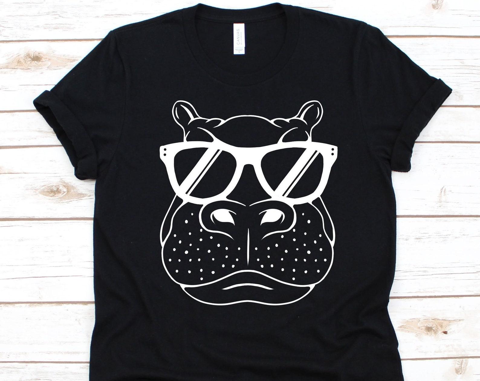 Hippopotamus With Glasses Shirt, Cool Hippo Design, River Horse, Hippo Lover, River Hippopotamus Tee, Semiaquatic Mammal, Pygmy Hippopotamus S