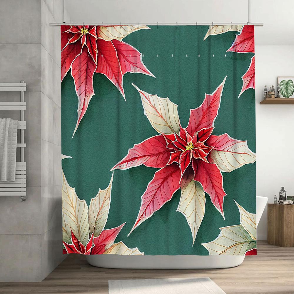 Christmas Shower Curtain Decorative Floral Waterproof Bathroom Accessories Home Decoration