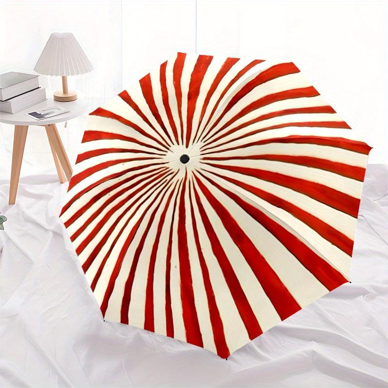 1pc Candy Stripes Automatic Open/Close Umbrella with Windproof, Functional Design, 8-Rib Sturdy Canopy