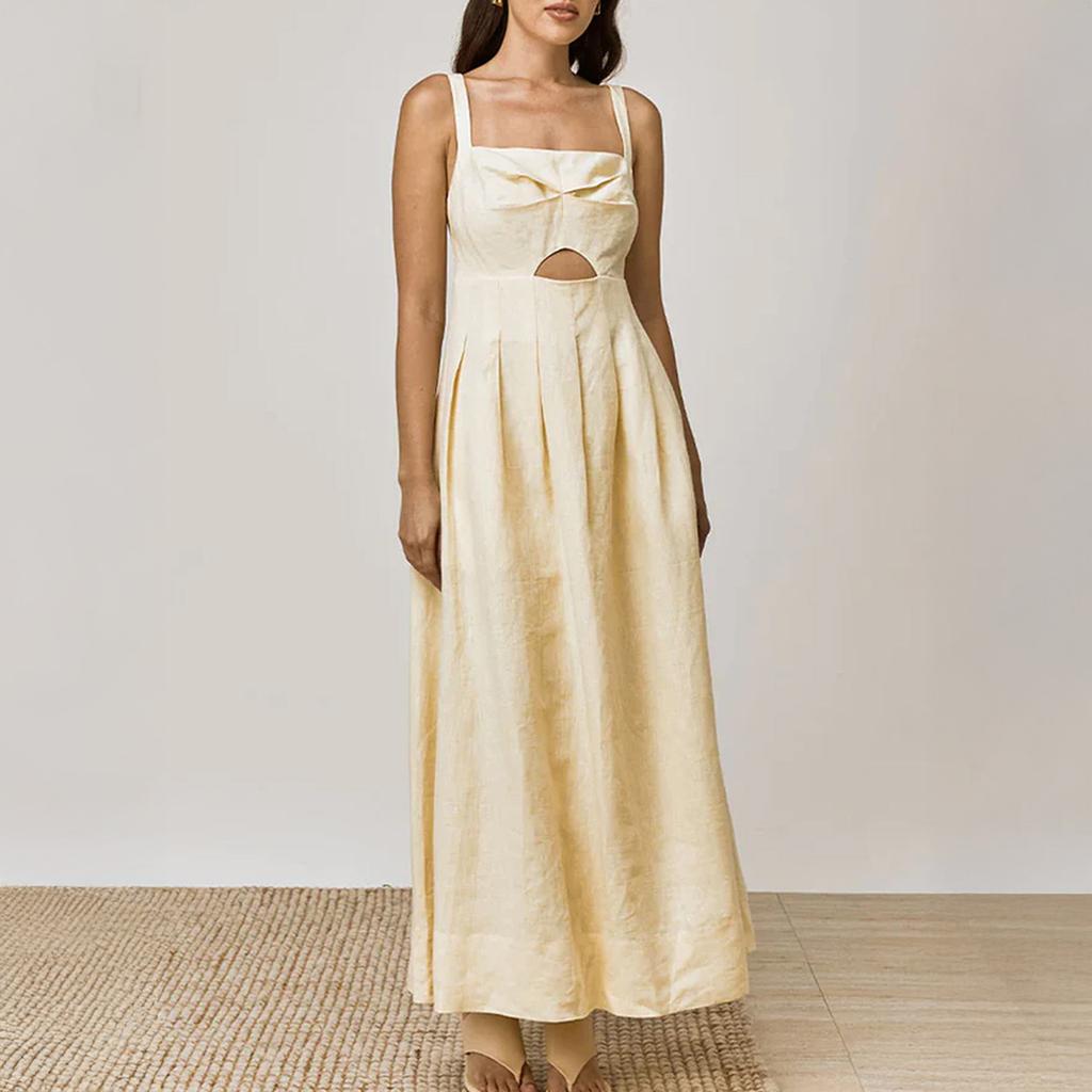 Spring and Summer Women's Casual Elegant Holiday Style Solid Colour High Waist Halter Dresses