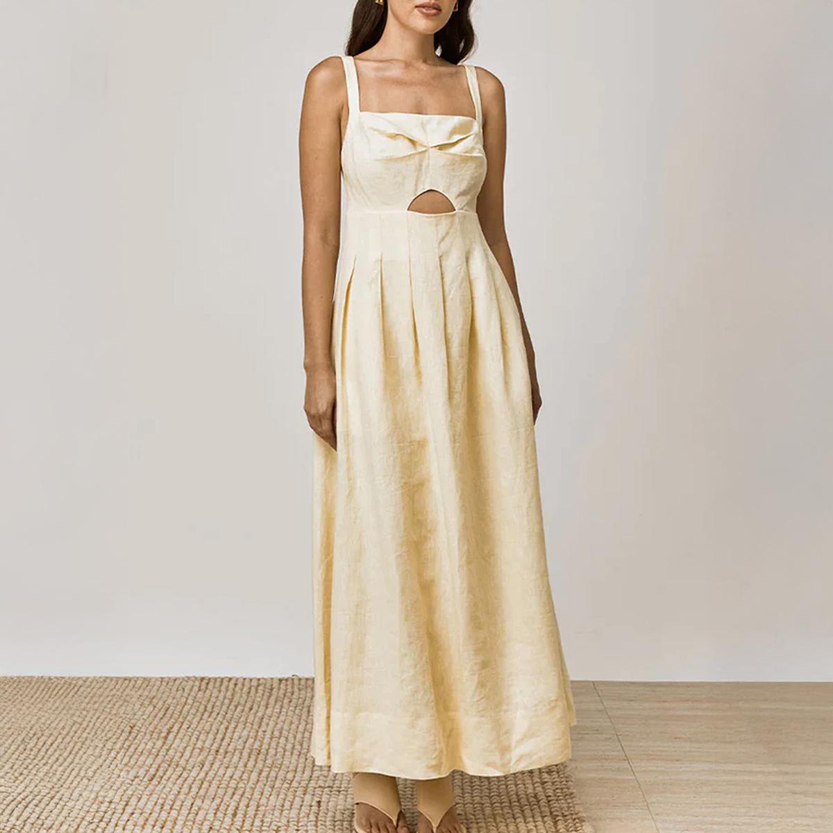 

Весенне-летние женские повседневные элегантные праздничные платья однотонного цвета с высокой талией и бретелькой через шею XXL абрикосовый