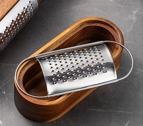 Wooden Stainless Steel Base Cheese Grater Cheese Vegetable and Fruit Shredder Garlic Paste Seasoning Household Kitchen Tools