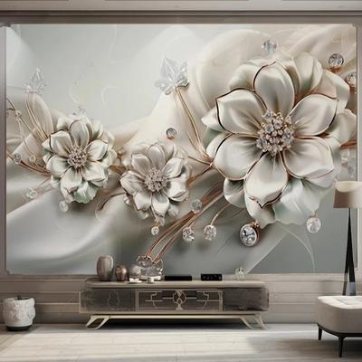 Papier Peint 3d Créatif Luxe Léger Magnifiques Bijoux Fleurs Peintures Murales Salon TV Canapé Chambre Murale Décoration Intérieure