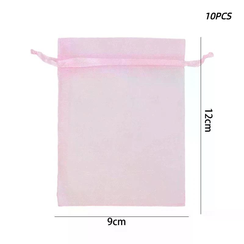 Pink Organza Jewelry Pouches 10/50PCS S/M/L Drawstring Sheer Bags for Wedding Favors Gift Candy Packaging
