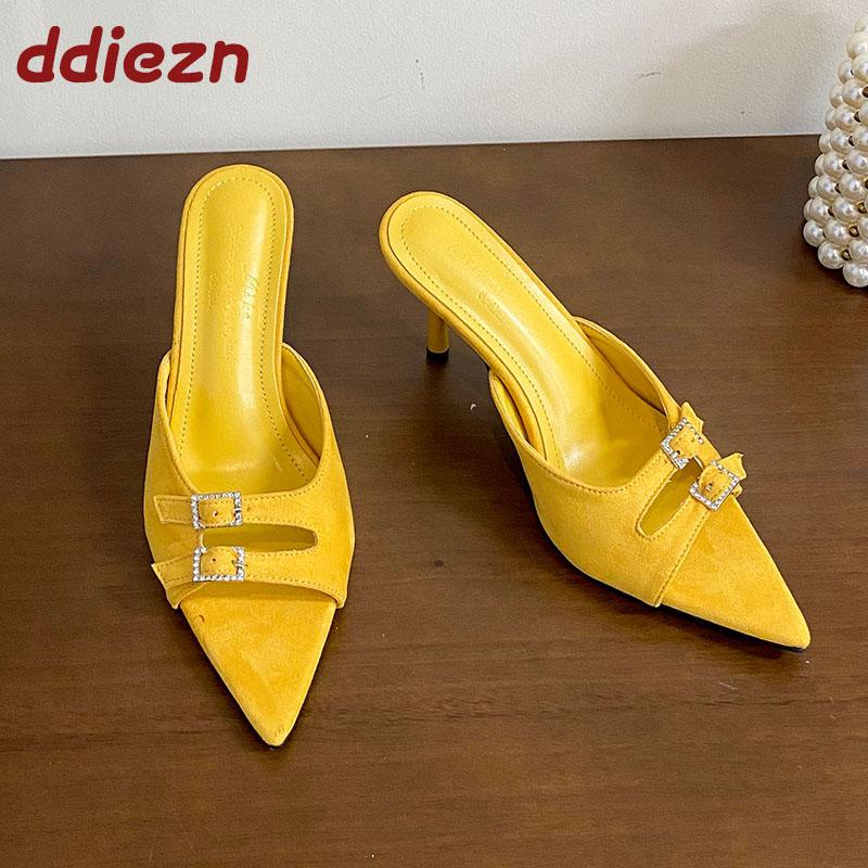 Fashion Party Ladies Pumps Heels Slides Shoes Spring Summer Female Slip On Footwear Shallow Fashion Pointed Toe Women High Heels Shoes
