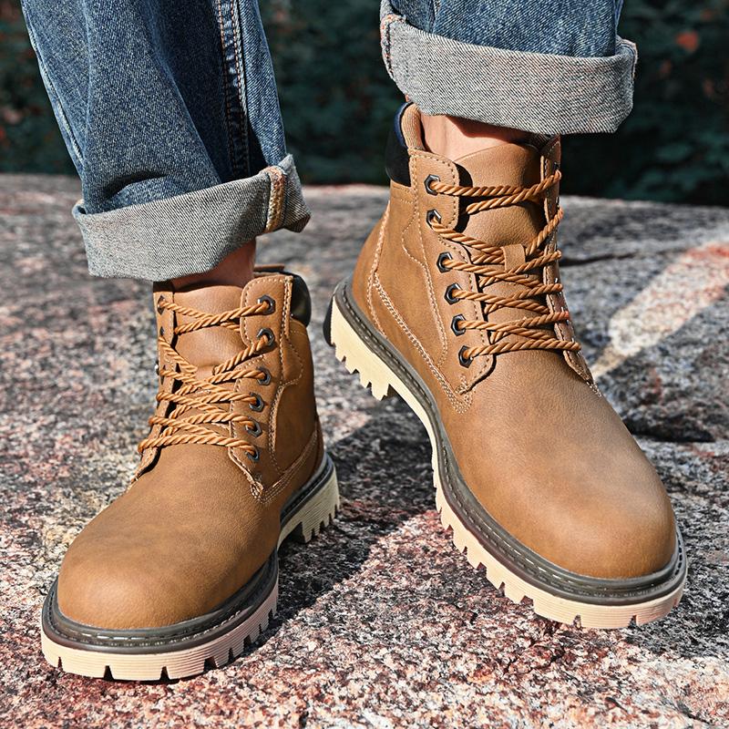 Fashion Business Male High Top Shoes Outdoor Botas New Leather Mens Ankle Boots Autumn Winter Motorcycle Boots  Classic Mens Sneakers